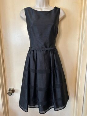 Taylor Black Bateau Neck Fit-and-Flare Mini Dress size 2